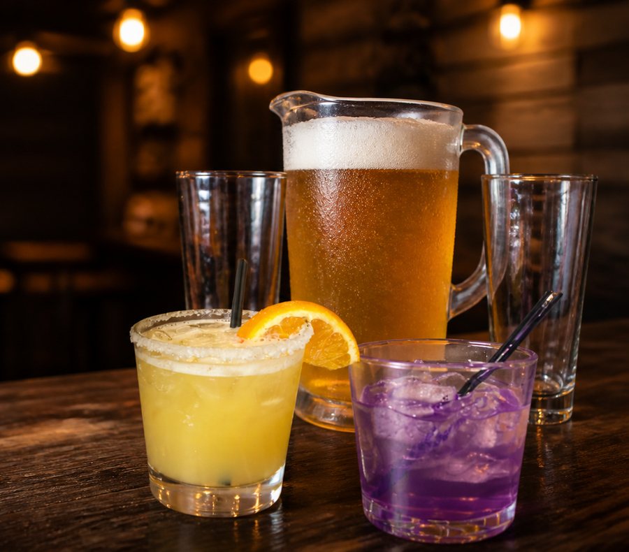 A pitcher of Coors Light, a Minnesota Margarita and a Grape Ape on the bar
