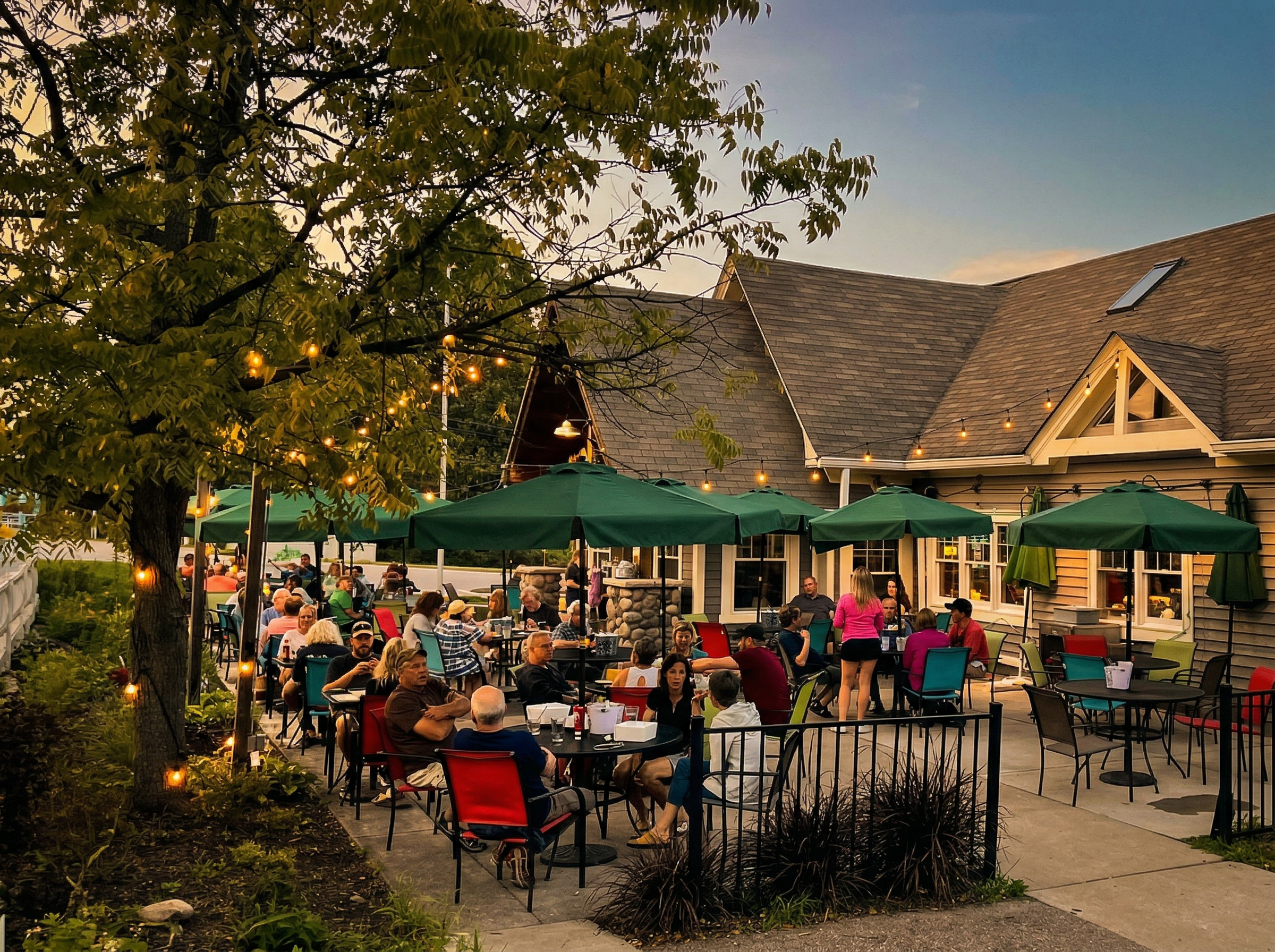 The Lumberyard patio on a warm summer evening